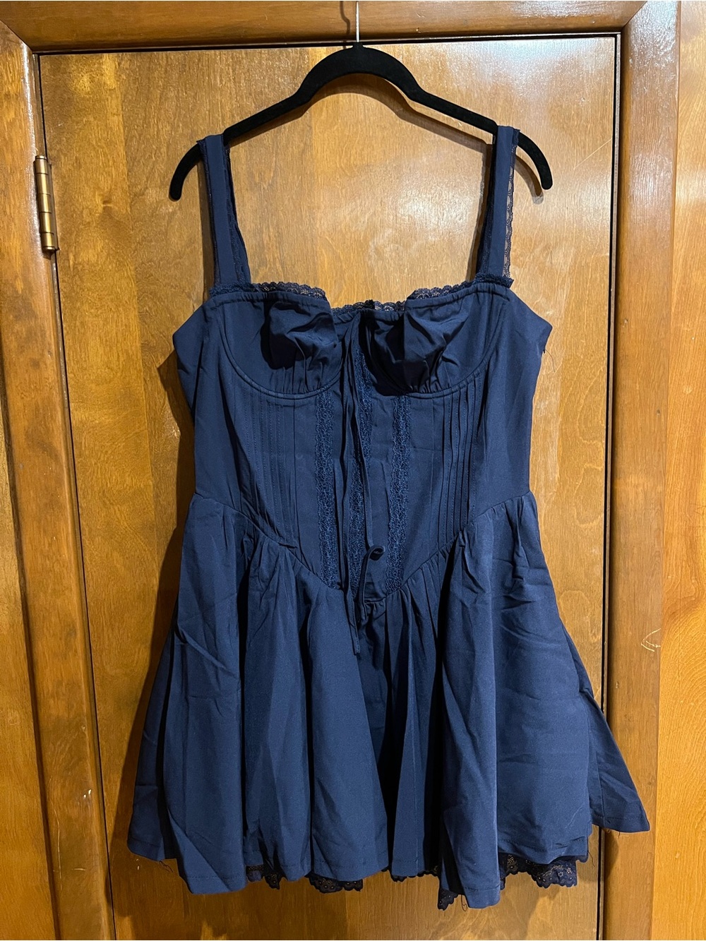 Navy Corset-Style Mini Dress with Pintuck Detail